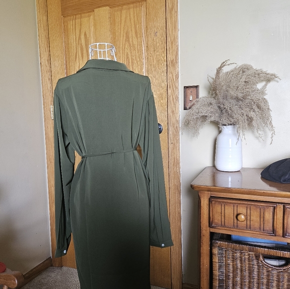 LEARN TO FLY OLIVE BUTTON FRONT SHIRT DRESS - Picture 4 of 5